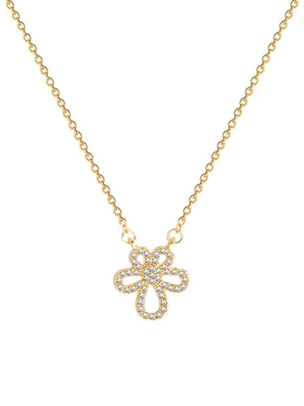 CZ Flower Necklace-Gold
